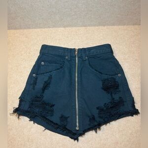 Carmar Los Angeles Beatrice Zip Front Distressed Teal Denim Mini Skirt Size 24